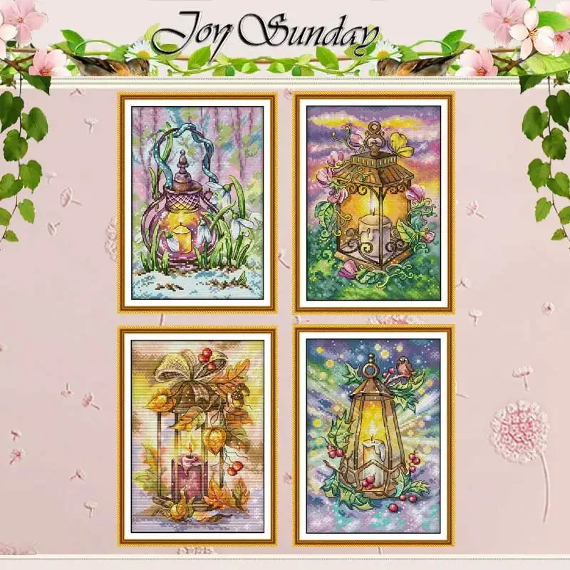 Cross Stitch Kit Four Season Lantern Pattern Counted Cross Stitch Set DIY 11CT 14CT Stamped DMC Cross-stitch Kit Embroidery Needlework