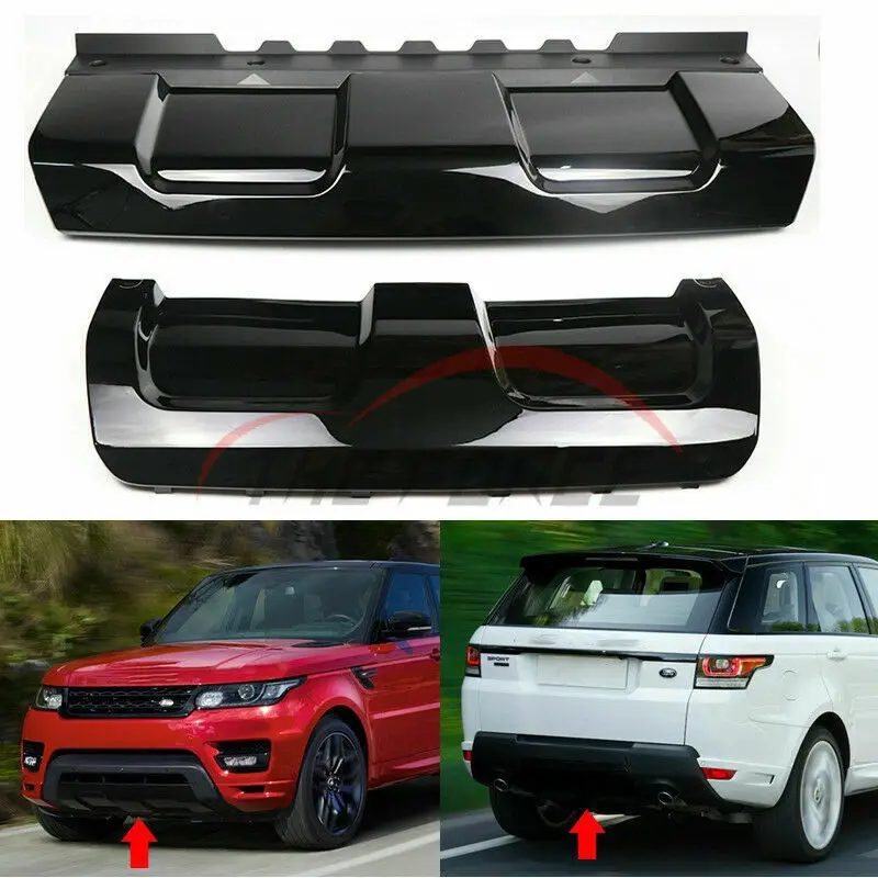 For Range Rover Sport 2014-2017 Black Car Front Bumper Spoiler+Rear Diffuser Lip Trailer Skid Plate Guard Tow Hook Cover Board