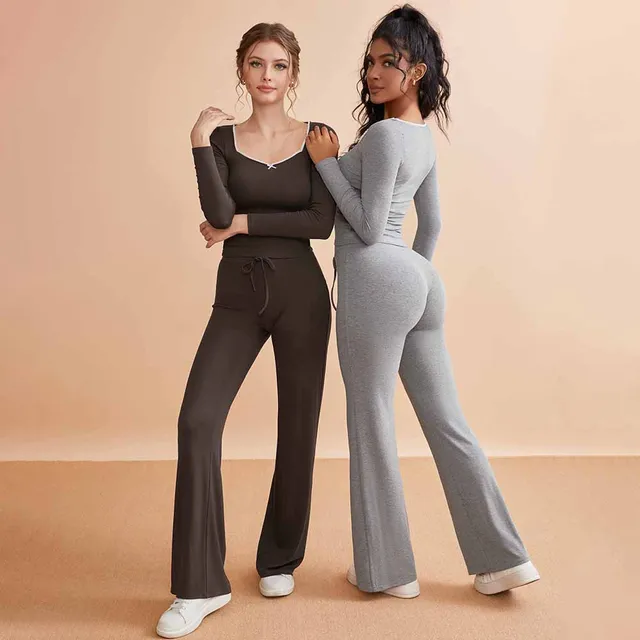 Ensemble de yoga deux pièces pour femmes, ensemble de vêtements de sport à manches longues, ensemble de yoga décontracté pour la maison, vêtements de sport, tenue de sport pour la course à pied, tenue de sport pour femmes 1