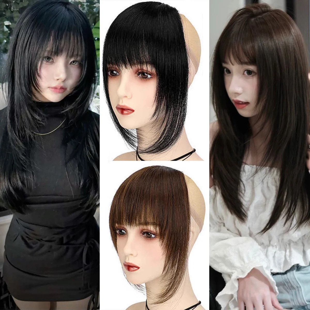 Synthetic high-level comic bangs wig women's forehead clip bangs heat-resistant natural black for daily use
