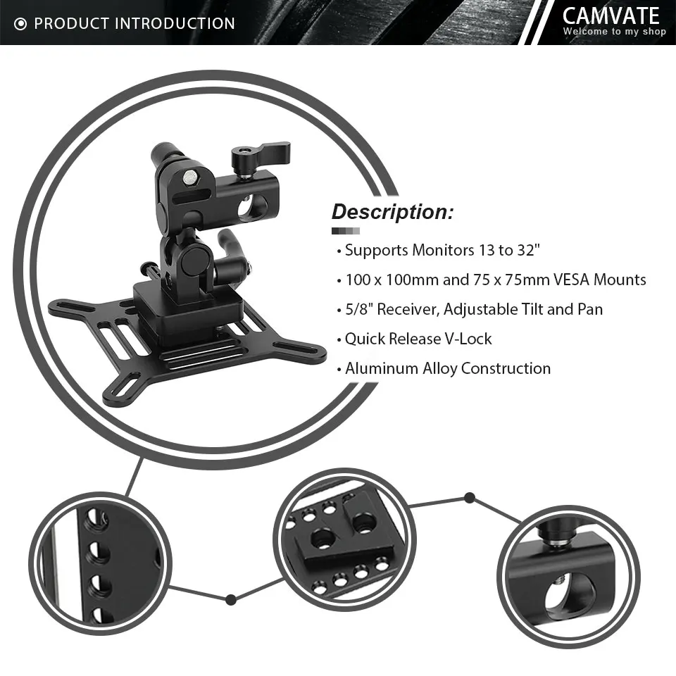 Adjustable VESA Monitor Mount Bracket 75x75mm 100x100mm with Quick Release V-Loc
