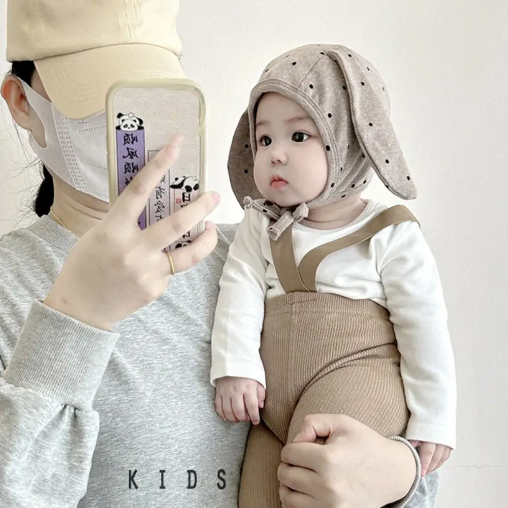 Ins Cute Baby Fetal Cap Cartoon Soft Newborn Rabbit Ear Beanie Hat Sweet Tie Strap Infant Bonnet Hat Boys Girls