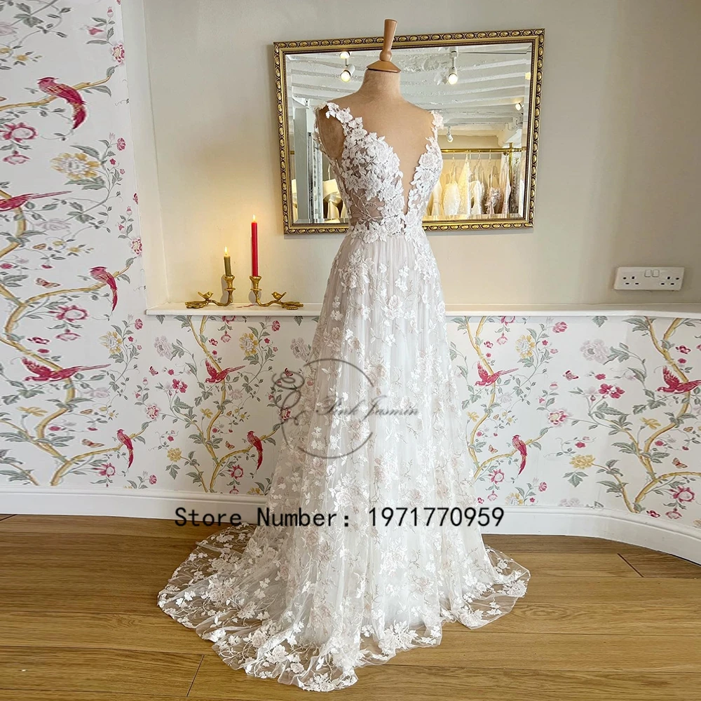 

Deep V Neck Gorgeous Applique Wedding Dresses For Bride Sleeveless 2023 New Elegant Court Train With Soft Lace Robe De Mariée