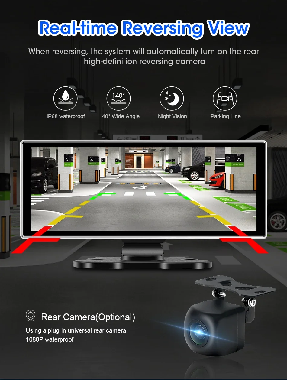 Srnubi 7/11,26 Zoll Dashcam 4K Auto-DVR, kabelloses Carplay und Android Auto GPS-Navigationsvideorecorder für Apple, WLAN FM AUX Radio – Detail 5