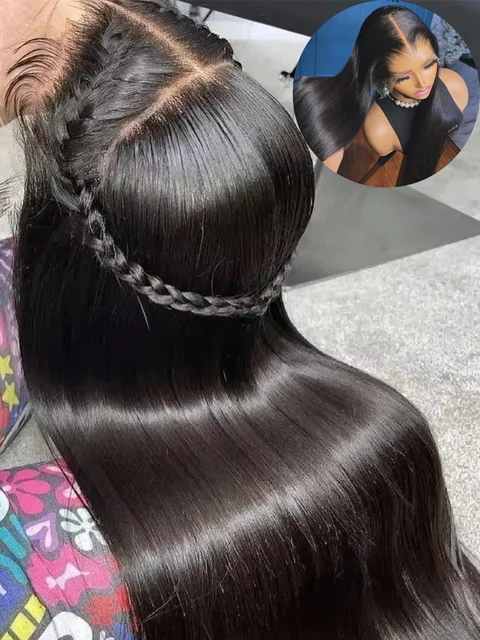 Perruques Lace Front Cheveux Humains 32 Pouces 12A Vierge Lisses Densité 200 Douces Perruques Lace Front 13x6 Cheveux Humains Pré-Pluckées Ligne de Cheveux Invisible 1