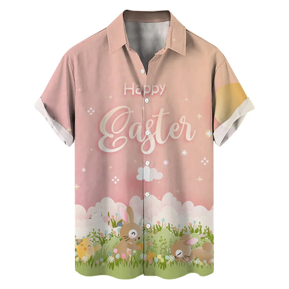 thumbnail image 1 of Camisas hawaianas con estampado 3D de huevos de conejo y dibujos animados para el día de Pascua, ropa de playa para mujer, camisas kawaii para niños, blusas con botones, 1 of 5