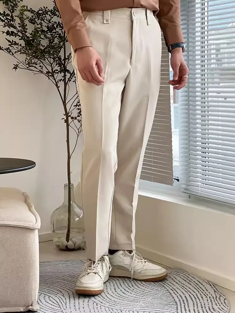 2024 New Spring Summer Breathable Business Casual Office Mens Suit Pants Versatile Solid Color Fashion Straight Trousers Male 5