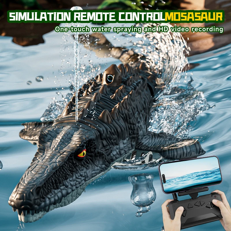 2.4GHz Simulation Dinosaur Rc Toys Remote Control Boat with Light and Spray for Swimming Pool Bathroom kids toys For Boys Gifts