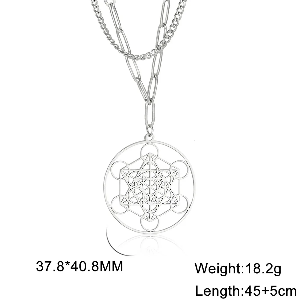 Amaxer Metatrons - Braccialetto da donna con ciondolo a forma di cubo di Arcangelo, in acciaio inossidabile, con scritta Metatron, per catena unisex (D'argento