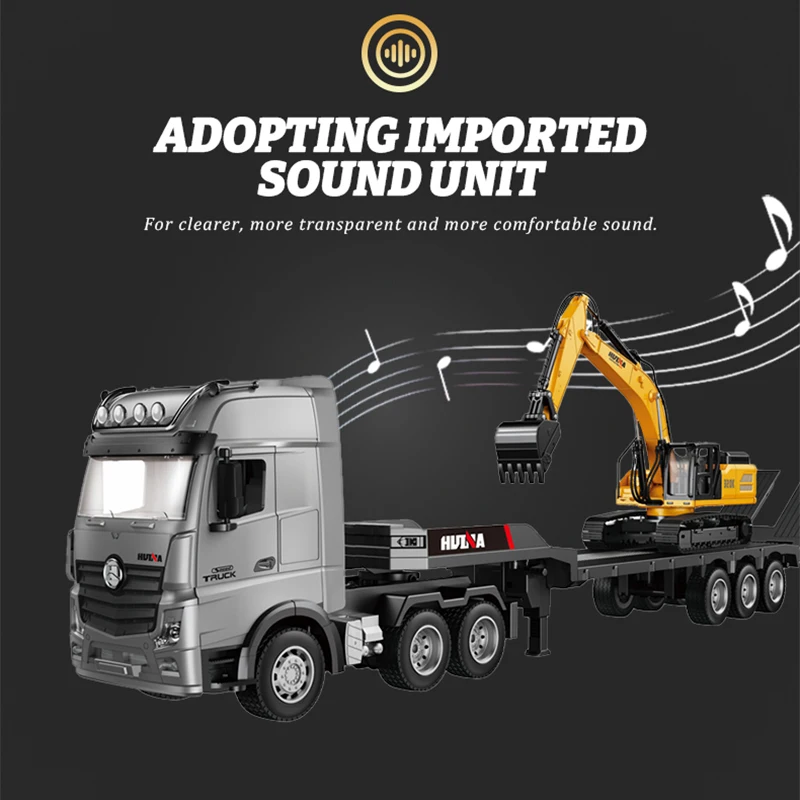 Huina 1522 1:18 RC Trailer Truck Remote Control Simulation Engineering 9CH Remote Control Flatbed Rc Car Excavator Truck Toy Boy 3