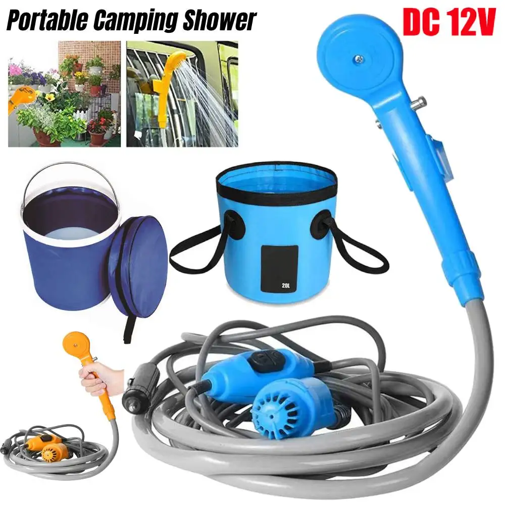 Camping Shower with 20L Water Bucket 12V Pump Hiking Travel Outdoor Electric Bath Show Plant Watering Car Washer Pet Cleaning