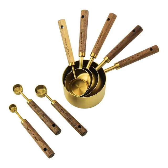  Gold Kitchen Utensils Set with Wooden Handle, 8 PCS