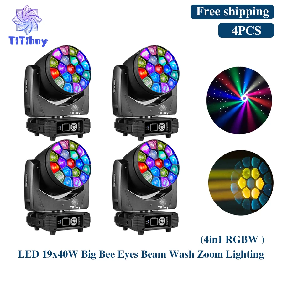 

0 Tax 4Pcs LED Big Bees Eyes 19x40W RGBW Zoom Moving Head Lighting Beam Wash Effect For DJ Disco Wedding Party Stage Effect