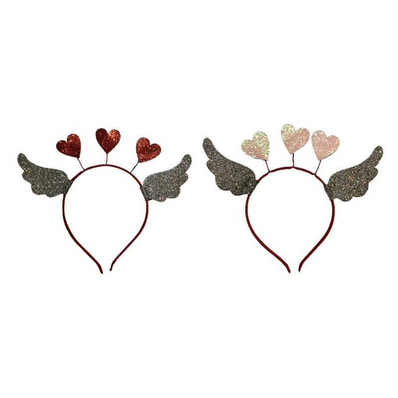 

Женская повязка на голову с блестками в форме сердца и крыльев, повязка на голову на день Святого Валентина для женщин,
