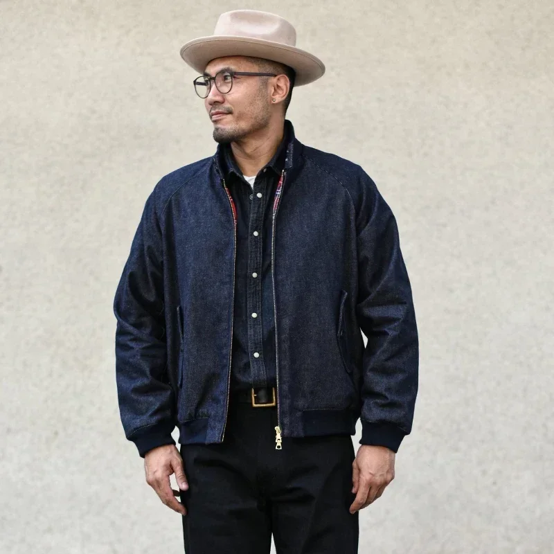 Sauce Zhan  Mens Jacket vintage golf Jacket Denim Jacket for Man Classical Gentleman Work Coats Indigo Regulat Fit 3