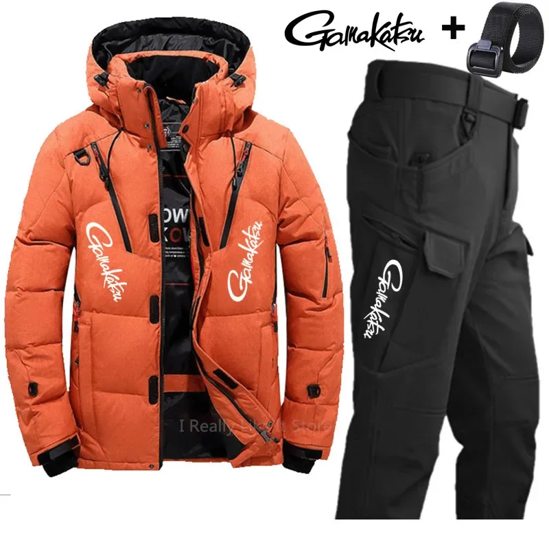 

Gamakatsu Men's Winter Padding Puffer Coat Hooded Outdoor Thick Parkas -20 Degree White Duck Down Jackets Zip Warm Fishing Suits