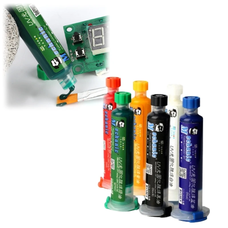 

10ml Mechanic Green/Red 6 Color UV Curing Solder Mask Ink for PCB BGA Circuit Board Insulating Protect Welding Paste Flux Oil