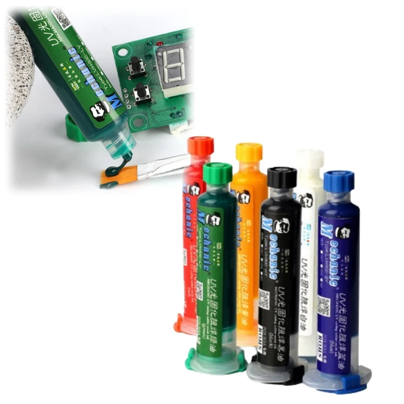 Soldeermaskerinkt, PCB-soldeerbestendige inkt, 2 stuks zwart groen PCB UV- uithardende soldeermaskerinkt, UV-uithardbare soldeermasker Soldeer PCB BGA-reparatieverf
