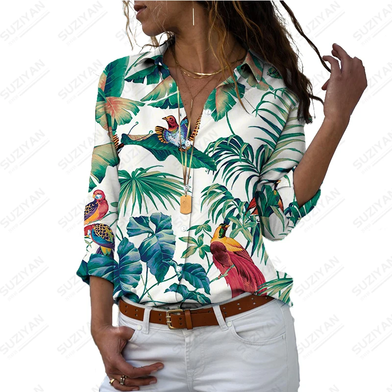 

Summer new ladies shirt tropical plant 3D printed lady shirt vacation and casual style women's shirt fashion loose ladies shirt