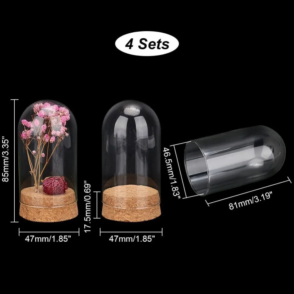 Small Glass Bottles Dome Decorative Jars Display Case for Flower Storage Home Christmas Party Favor Decoration 1.85x3.35inch