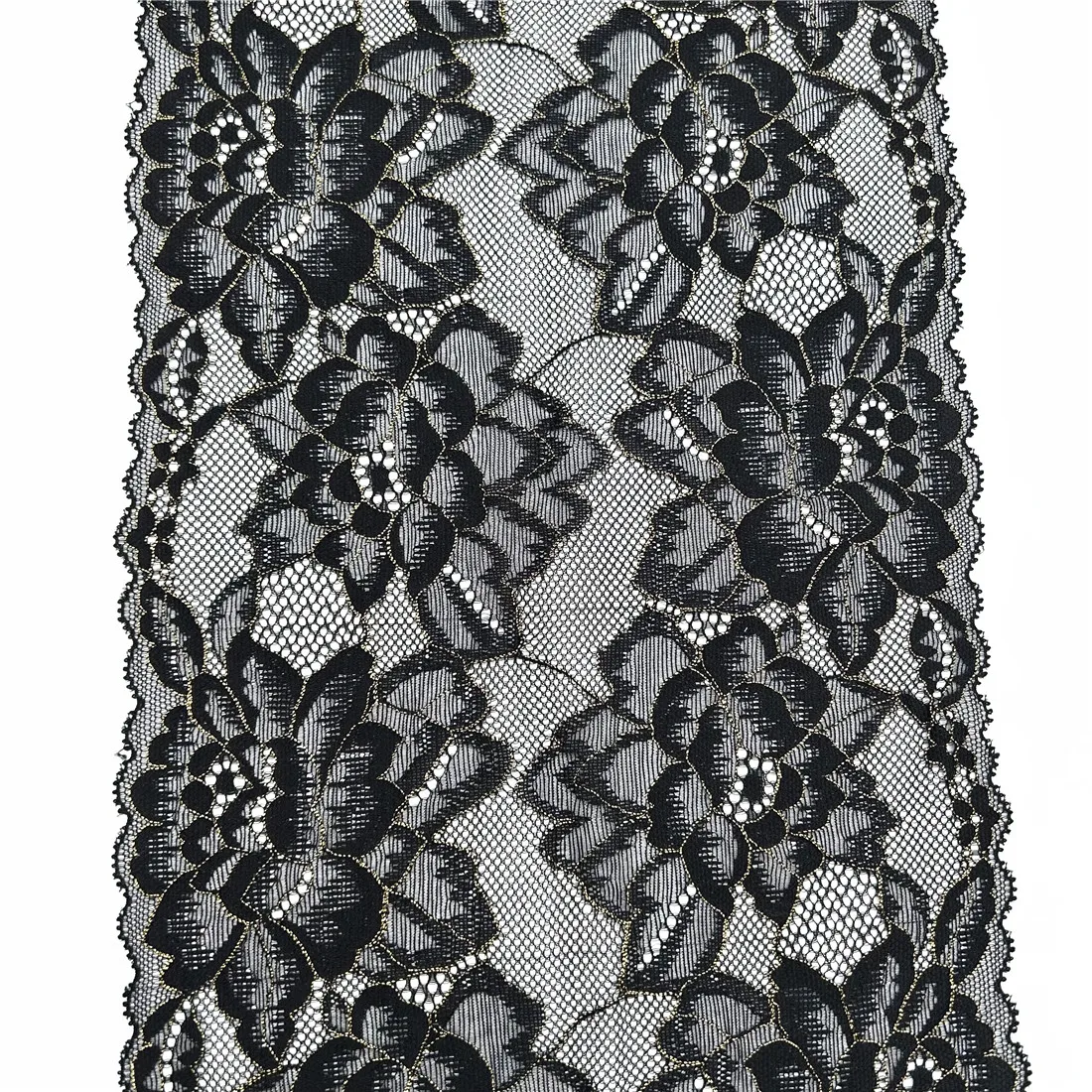 3y/lot Width 21cm Black Gold Elastic Lace Trim 5