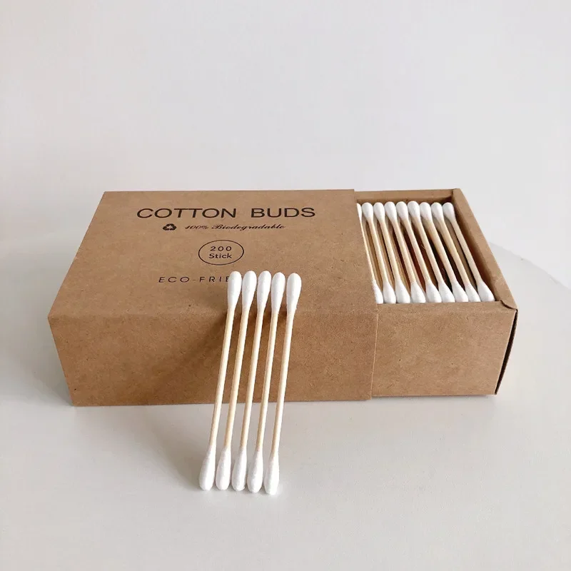 100/200pc Double Head Cotton Swab Bamboo Wood Sticks Disposable Buds For Beauty Makeup Nose Ears Cleaning cotton swabs