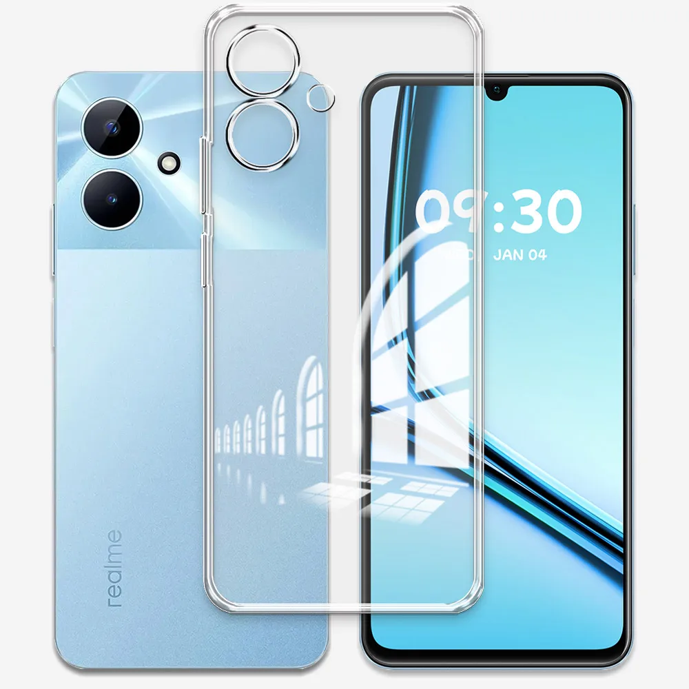 CAXKJE Custodia per Realme Note 50 (6.74 Pollice) + [2 Pezzi] Pellicola Vetro Temperato,Nero Cover Morbido Silicone Custodie TPU Cover,per Note 50 Antiurto Case - Nero