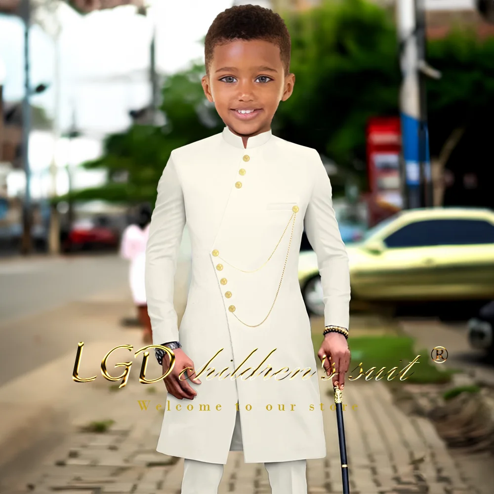 Children aged 3~16 years old, African style single-row gold button jacket and trousers 2-piece long suit