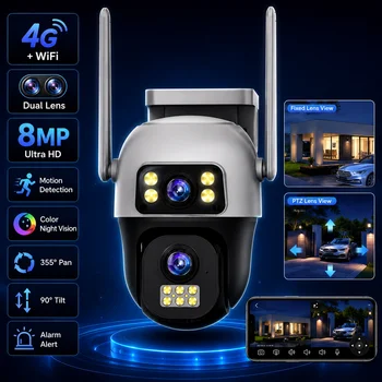 V380Pro 8MP 4G WiFi Dual Lens Dual Screen PTZ Camera IP66 Waterproof Human Detection Security Cam 1