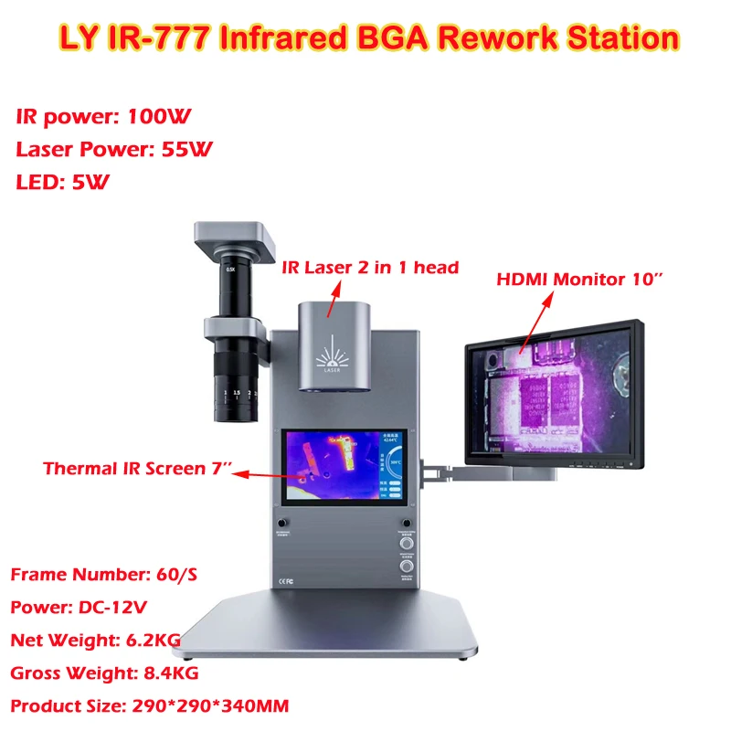 

LY IR-777 160W Mini 2 In 1 Infrared Preheating BGA Rework Station Built-in Laser Heating Desoldering Station for Mobiles Repair