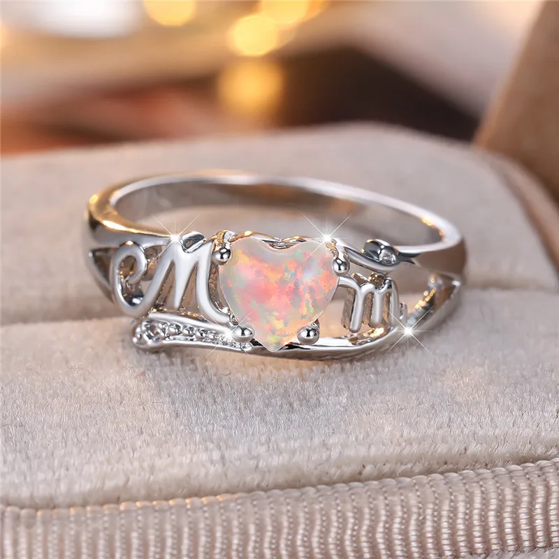 Luxury Female Crystal White Zircon Stone Heart Ring Vintage Silver Color Wedding Jewelry For Women