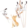 Cat Toy Cat Teaser Stick Handmade Cotton And Linen Woven Wooden Pole Cat Teaser Stick Cute Simulation Mouse Cat Interactive Toy