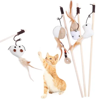 Cat Toy Cat Teaser Stick Handmade Cotton And Linen Woven Wooden Pole Cat Teaser Stick Cute Simulation Mouse Cat Interactive Toy