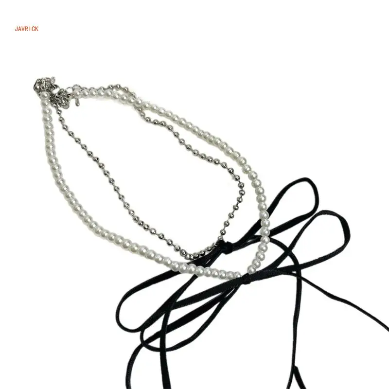 

N1HE Изысканное двухслойное ожерелье с бантом, женское темпераментное колье, цепочка на ключицу
