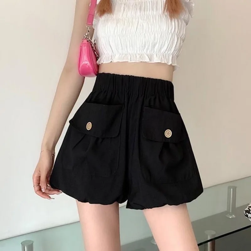 Pumpkin Lantern Shorts for Women's Spring and Summer Outwear 2024 New Elastic High Waist Loose Casual Fluffy Pants