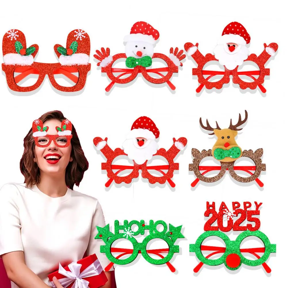 Lightweight Glitter Glasses Christmas Party Favors Glitter Glasses Santa Glove Frame Holiday Photo Props Festive for Costume