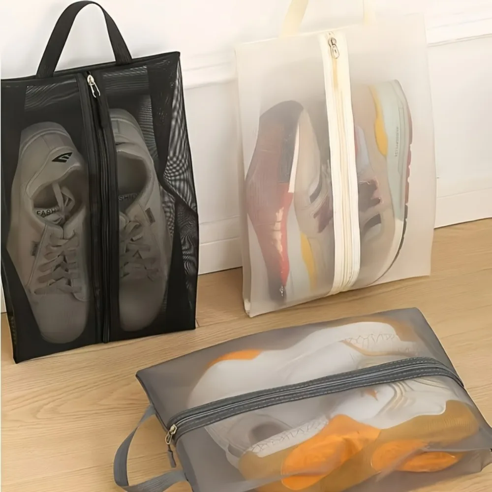 1pc 대용량 접이식 통기성 메쉬 신발 가방 여행 체육관 해변을위한 투명한 투명 휴대용 휴대용 방진 가방