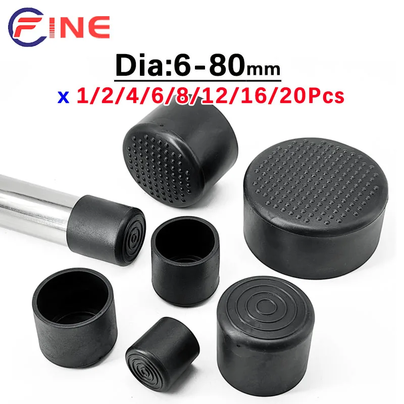 Pipe End Cap Round Black PVC Soft Rubber Sleeve Tube Cap Table Chair Foot Pad Protective Leg Cover 6-80mm