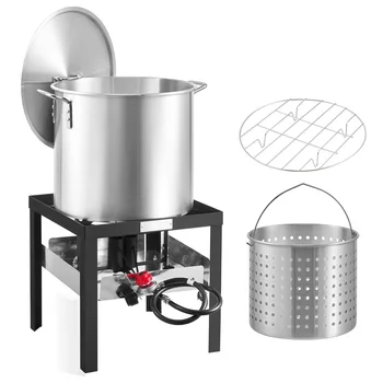 SucceBuy 60/80/100Qt Seafood Boiling Kit with Strainer Cooking Set for Crab Crawfish Boiling Aluminum Stockpot with Steamer Rack 1