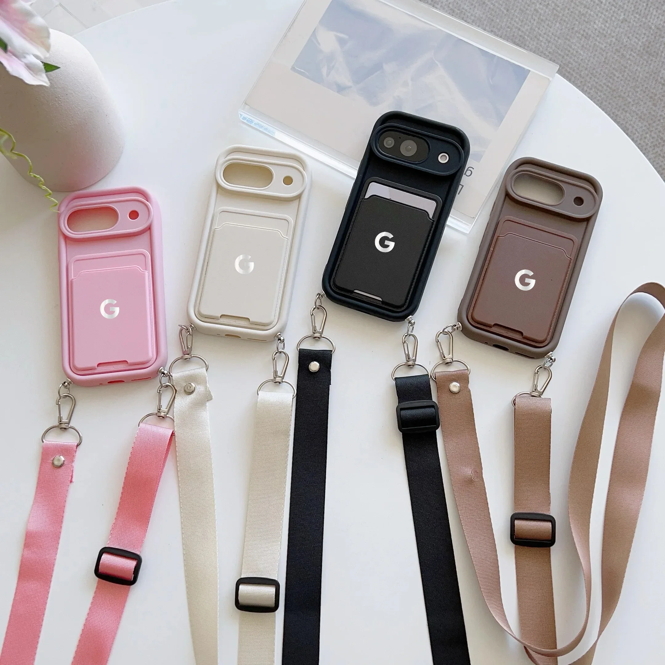 Soft Silicone Card Holder Wallet Case with Adjustable Crossbody Lanyard and Raised Lens Frame
