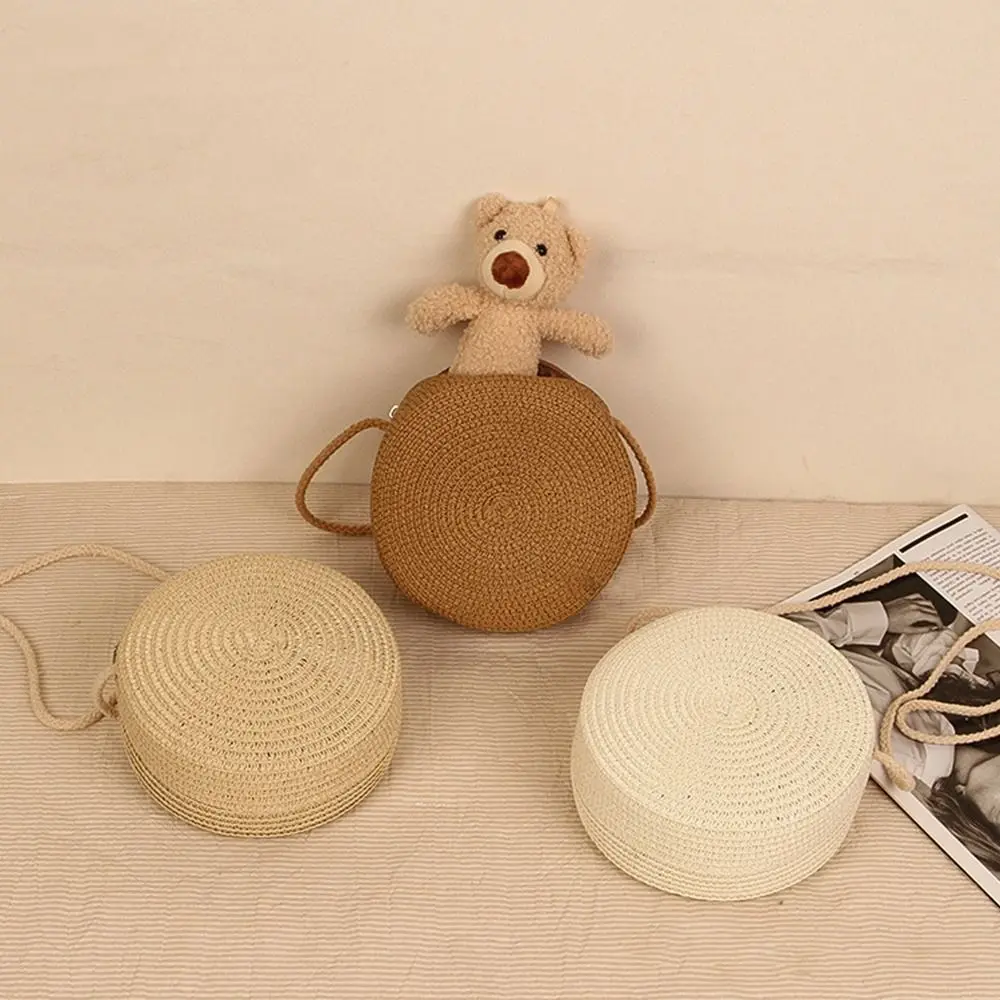 Round Straw Bag Women Woven Beach Crossbody Bag for Ladies Children Cute Shoulder Rattan Handmade Knitted Bag Small Handbag