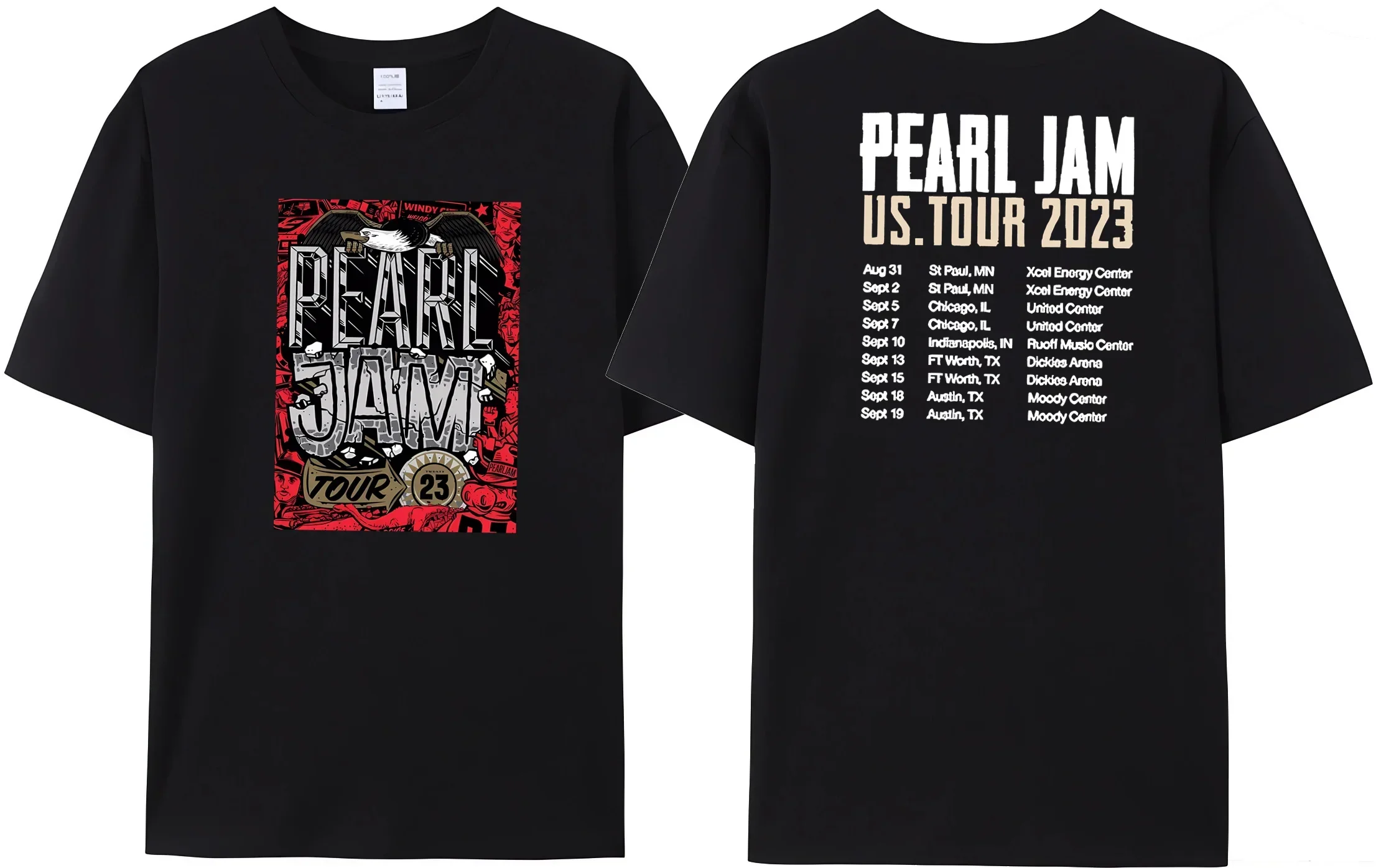 

Popular Summer Men's Pearl Jams 2023 North America Tour T-Shirt 100% Cotton Casual Rock Feature Print tees