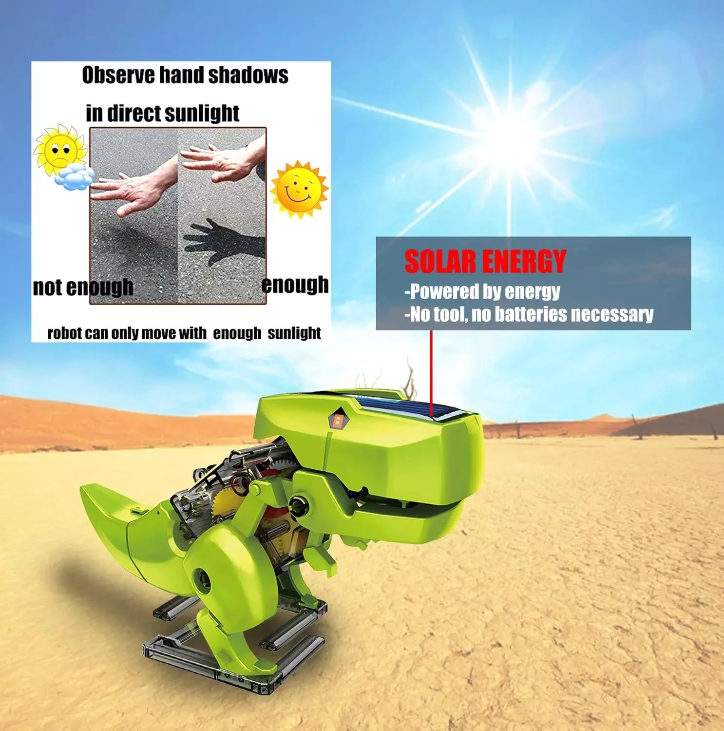 DIY three-in-one solar dinosaur robot rig deformation board power supply children's toy gift solar robot kit