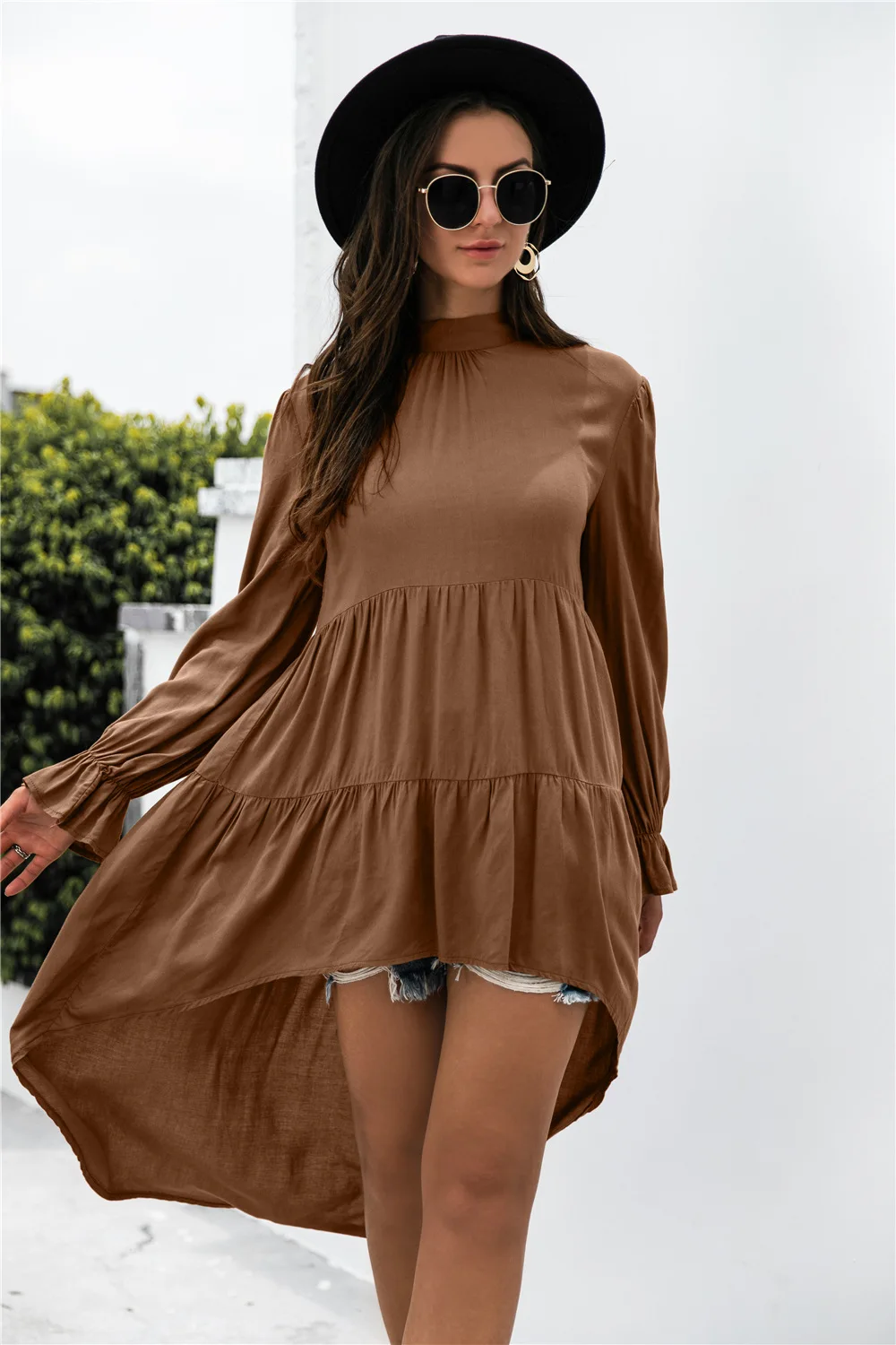 

Dresses For Women Half High Collar Irregular Midi Dress Flare Sleeve Back Bow Design Harujuku Dress Casual Loose Swallowtail