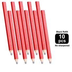 10 - Pack Premium Woodworking Marking Pencils - Flat Head, Octagon & Square Design, Black & Red (10 black no sharpen)