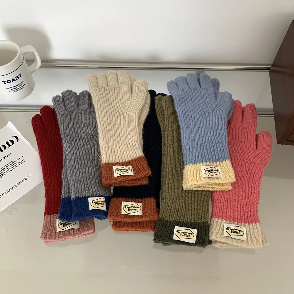 Gentle Female Elastic Full Fingers Gloves long Rabbit Wool Gloves Women Winter Mittens Solid Color Mittens Thicken Warm Gloves