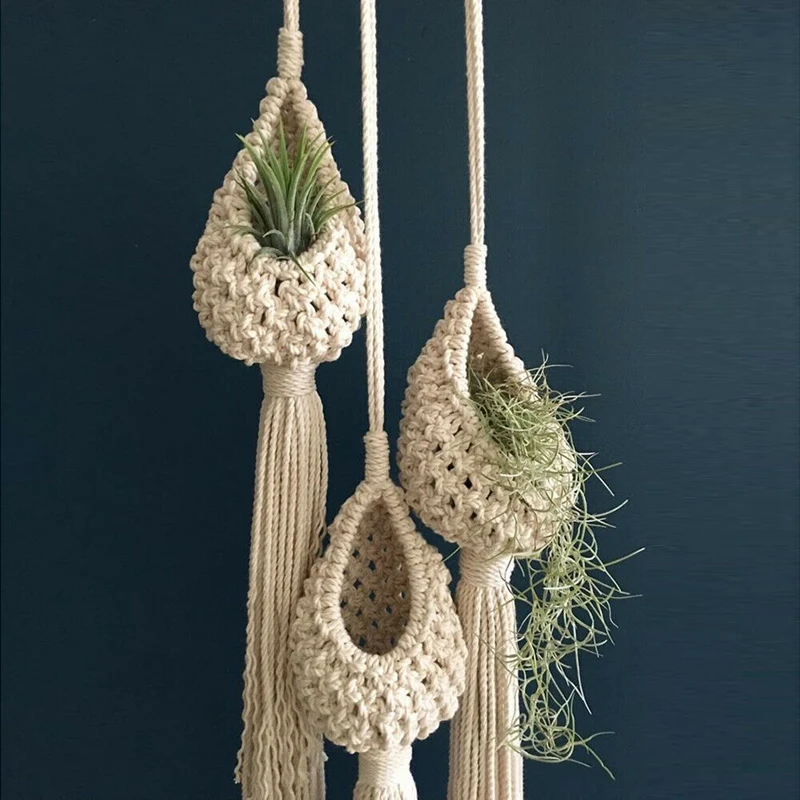 

New Boho Macrame Air Plant Hanger Tillandsia Hanging Basket Rope Holder Flower Home Decor