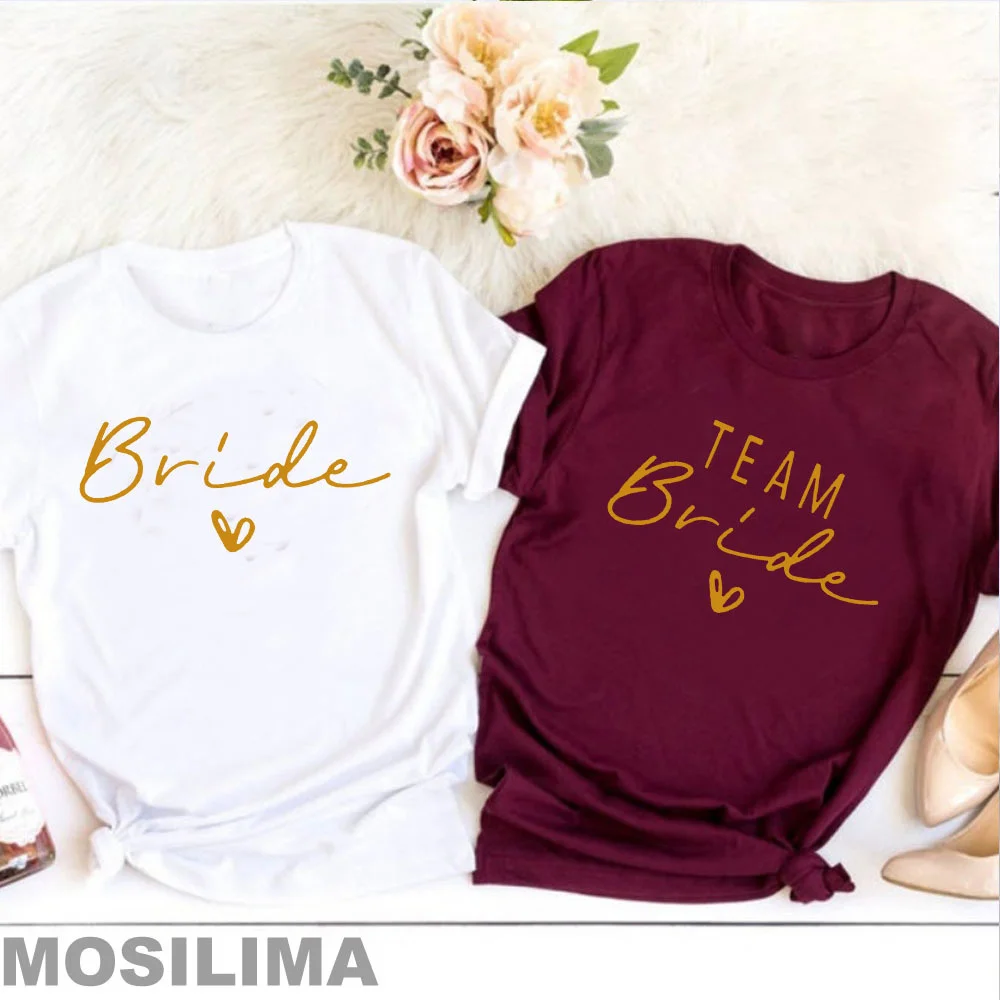 

Bride Team Shirts Women Aesthetic Bachelorette Party Wedding Tops Bridesmaid T-shirt Summer O-neck Tops TX314