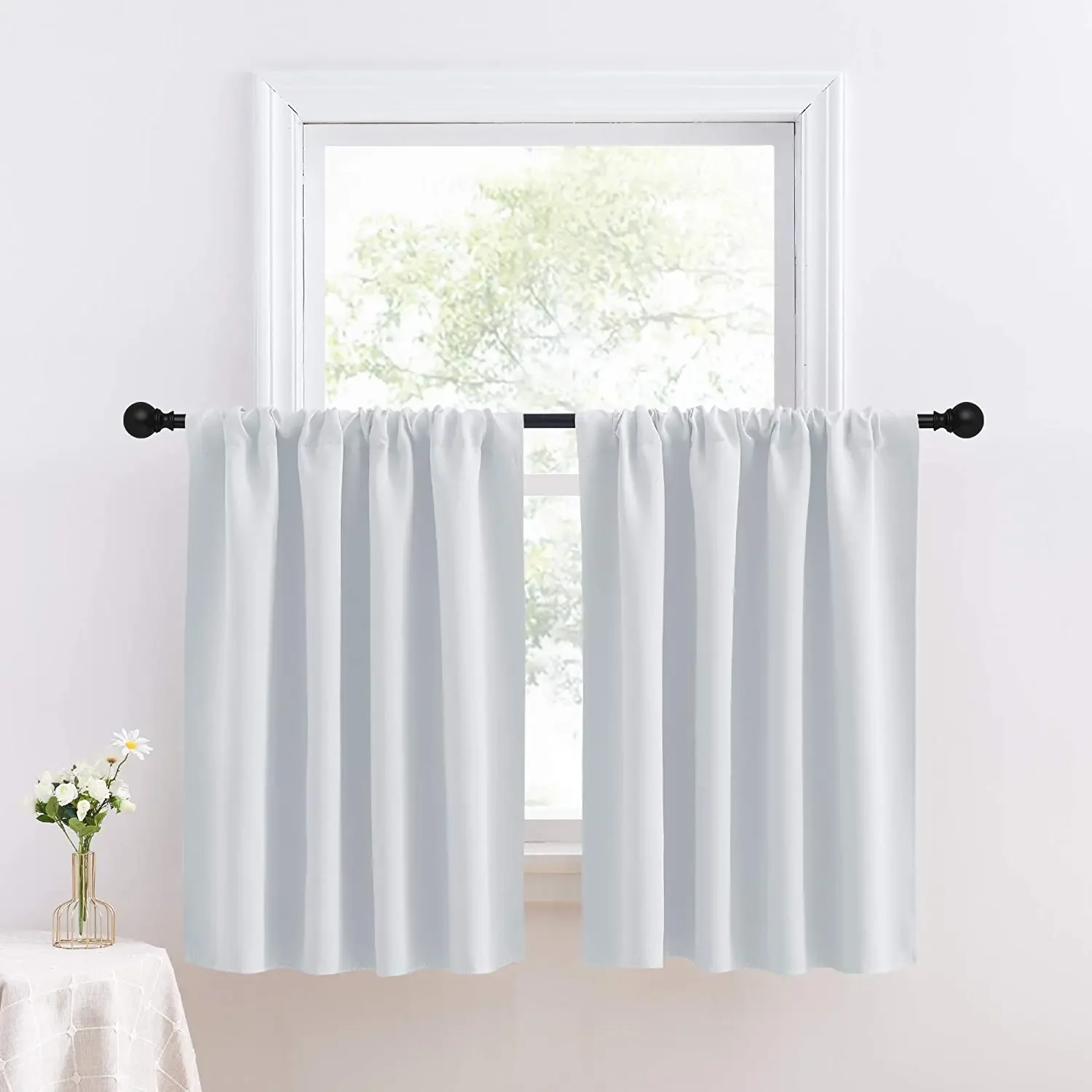 Solid Short Blackout Curtain - Small Kitchen  Bathroom Decor with UV Protection