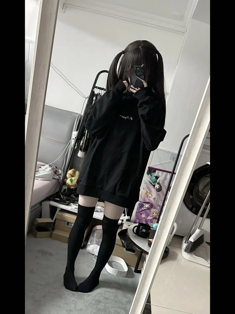Gothic Black Hoodies Women Drawstring Sweatshirt Oversized